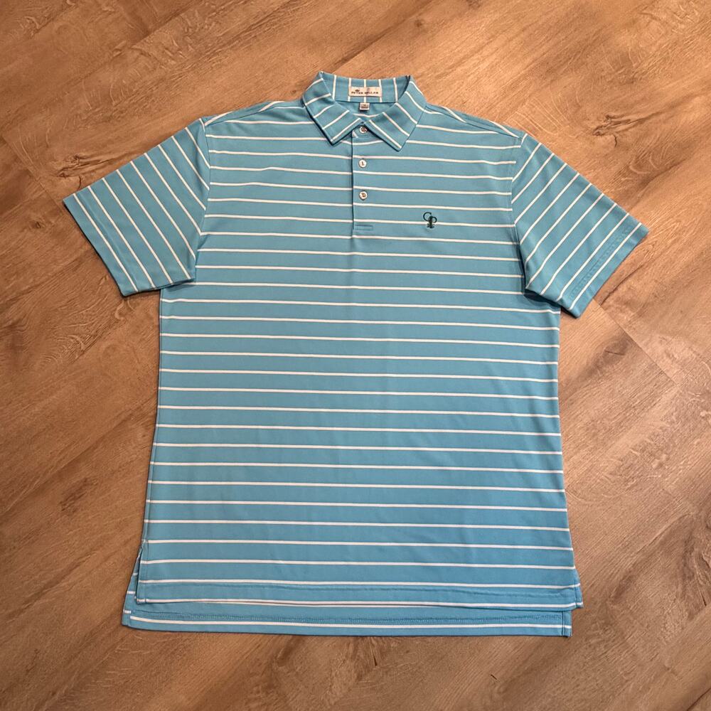 Peter Millar Calusa Pines Golf Performance Polo Shirt Men's Medium M Blue White